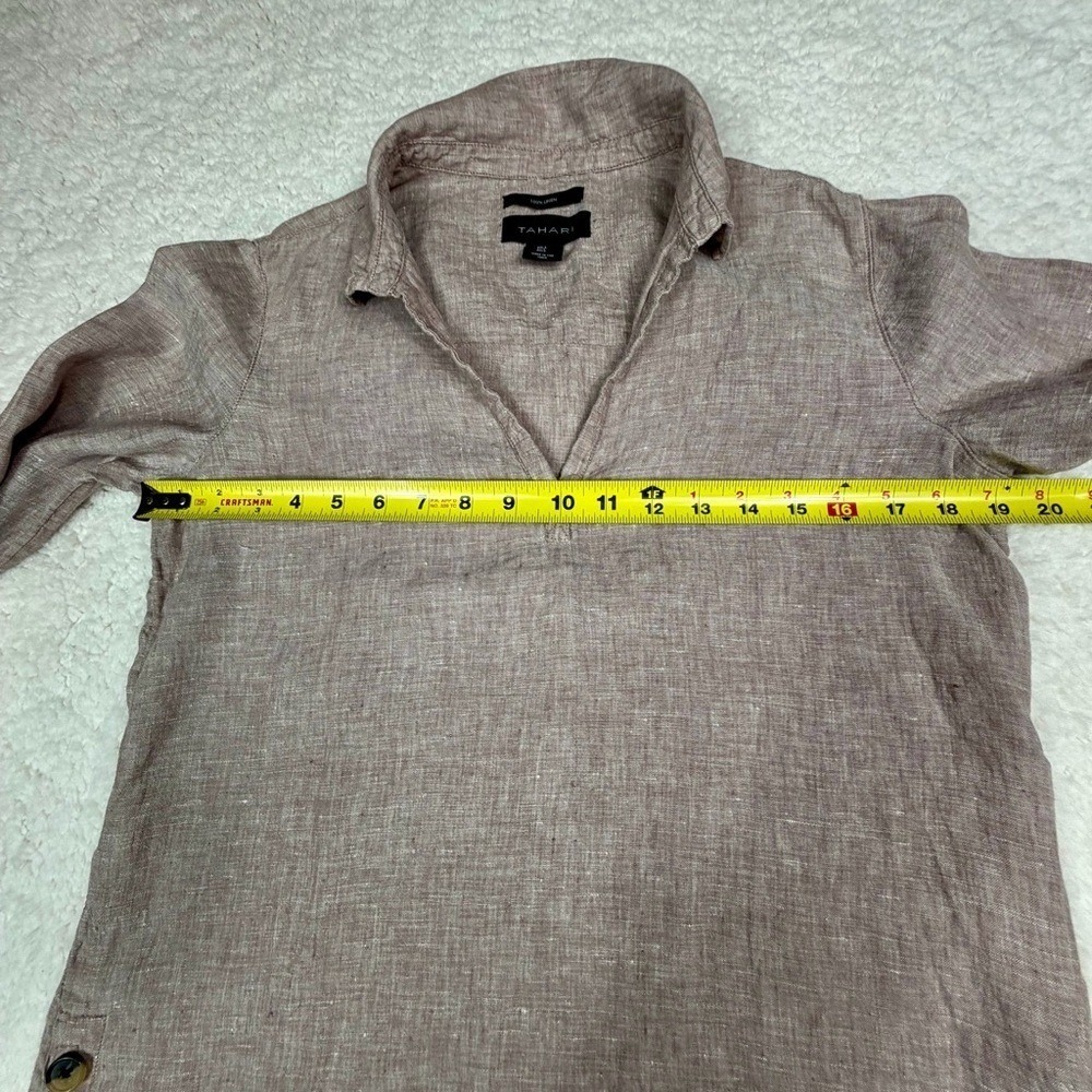 Tahari Sz S Linen V-Neck 3/4 Sleeve Top Side-Button Pullover Lagenlook - Picture 6 of 9